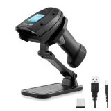ONEWSCAN Barcode Scanner Wireless, 1D Laser Bar Code Scanners with Stand 2.4G Wireless and USB Wired Connection Plug and Play 2 in 1 Handheld Barcode Reader with Screen