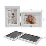 Janreefan Double Vertical and Horizontal Picture Frames Hinged Folding Photo Frames Poster Frames in White Made of Pine Wood with Real Glass for Wall Hanging or Tabletop Standing, Display Pictures 4x6