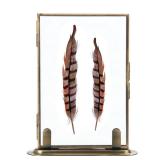 Goutangen 5x7 Brass Floating Frame Vintage Gold Picture Frames, Double Glass Pressed Flower Frame with Metal Stand, Tabletop Shelf Photo Frame Decor for Wedding Home Office