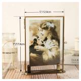 Goutangen 5x7 Brass Floating Frame Vintage Gold Picture Frames, Double Glass Pressed Flower Frame with Metal Stand, Tabletop Shelf Photo Frame Decor for Wedding Home Office