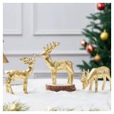 *Missing A Piece* yumhum 3pcs Resin Reindeer Figurines for Christmas Decor Gold Tabletop Reindeer Statues Small Decorative Deer Figurines for Indoor Christmas Tabletop Mantle Decorations