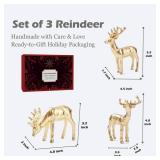 *Missing A Piece* yumhum 3pcs Resin Reindeer Figurines for Christmas Decor Gold Tabletop Reindeer Statues Small Decorative Deer Figurines for Indoor Christmas Tabletop Mantle Decorations
