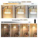 ZECOXOL Arc Floor Lamp for Living Room Boho Floor Lamps with Remote Control and with 3 Color Temperatures,Rattan Wicker Standing Lamp Dimmable Tall Floor Lamp for Bedroom Living Room Corner