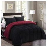 HIG 3pc Down Alternative Comforter Set - All Season Reversible Comforter with Two Shams - Quilted Duvet Insert with Corner Tabs - Box Stitched - Super Soft, Fluffy (KingCal King, Black)
