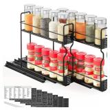 SpaceAid Pull Out Spice Rack Organizer for Cabinet, Heavy Duty Slide Out Seasoning Kitchen Organizer, Cabinet Organizer, with Labels, 5.2\ W x10.75 D x10 H, 2 Drawers 2-Tierin