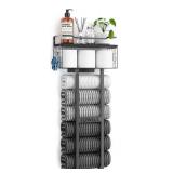 Aetyord Towel Racks for Bathroom 31inch Wall Mounted Towel Rack,Floating Shelf with Wood Plank,Towel Storage for Bathroom can Holds 6 Large Rolled Towels,All Black