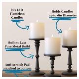 Matte Black Candle Holders Set of 3 - Metal Candle Holders for Pillar Candles and LED Flameless Candles - 6, 8 and 10 Inch Tall - Decorative for Table, Fireplace and More - Pillar Candles Holders Sets