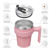 BJPKPK 10oz Tumbler With Handle Insulated Tumbler Cups With Lid And Straw Reusable Stainless Steel Double Wall Travel Mugs,Light Pink