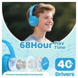 MIDOLA Kids Headphones Bluetooth 5.4 Wireless 68H Play Time Volume Limit 8594dB Over-Ear Foldable Headset,Type-C Fast Charging,with Wired Aux Mic for Toddler Child Pad Tablet Blue