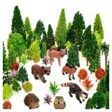 OrgMemory 48pcs Animal Trees, Ho Scale Bushes with Animals Figures, Plastic Trees for Projects 1.5-6 inch(4-16 cm), Model Train Scenery