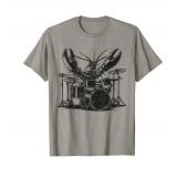 Small, Red, See Photo Funny Retro Drumming Lobster Funny Vintage Lobster Drummer T-Shirt