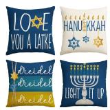 AVOIN colorlife Happy Hanukkah Love You A Latke Menorah Dreidel Throw Pillow Covers, 18 x 18 Inch Light It Up Holiday Cushion Case for Sofa Couch Set of 4