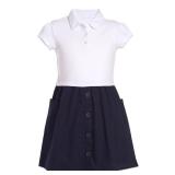 Nautica Girls School Uniform Short Sleeve Polo Dress, WhiteNavy Poplin, 6
