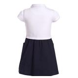 Nautica Girls School Uniform Short Sleeve Polo Dress, WhiteNavy Poplin, 6