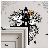 Haunted House Halloween Wall Decorations Metal Door Corner Decoration Ghost and Bat Door Topper Spooky Wall Art for Halloween Home Party