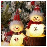 Juegoal 2 Pack Christmas Table Decorations, 10 Inch Lighted Snowmen Figurines, Light Up Snowman Holiday Present, Battery Operated Xmas Gifts Winter Tabletop Ornaments Dinner Party Supplies