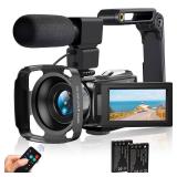 lovpo Camcorder Video Camera 4K 48MP HD Camera Recorder, 18X Digital Zoo 3\ Touch Screen Vlogging Camera for YouTube with Microphone, Stabilizer, Lens Hood, Remote and 2 Batteriesin