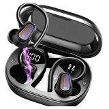 Jesebang Wireless Earbuds, Headphones Sport Bluetooth 5.4, Over Ear Buds with ENC Noise Canceling Mic, 50H Playback, LED Display, IP7 Ear Buds for Yoga Workout, Deep Black