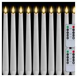 Homemory 12 Pcs Waxy Flameless Taper Candles with Remote, Led Flameless Candlesticks Classic Tall Candle, Flickering Battery Operated Taper Candles for Bedroom, Dining Room, White, 9.6 inches