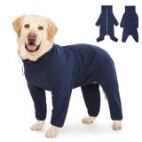 Dog Winter Coat for Large Medium Small Dogs, Warm Fleece High Collar Full Body Dog Jumpsuit Comfortable Onesie Apparel (Dark Blue, X-Large)
