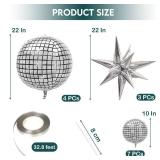 Inflatable Disco Ball Balloons Pack of 14 - 22 Silver Mylar Foil Disco Party Balloons with Star Balloons, Ribbon and Pipe for New Yearfts Disco Ball Decorations Party, Bachelorette, Birthday Décor