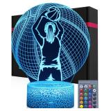 ARERG Night Light Basketball Theme for Girls, 16 Colors Changing Dimmable with Remote, Personally Custom Name Number by Yourself, 3D Illusion Basketball Lamp Kids Teens Room Hoom Office Decoration