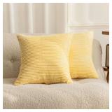 Home Brilliant Set of 2 24x24 Pillow Covers Decorations Yellow Striped Velvet Corduroy Euro Throw Pillow Sham for 26 inch Pillow Insert for Spring Decor, 24 x 24 inch, Light Yellow
