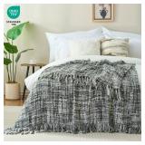 GINAMUSE Multi-Color Grey Cable Knitted Throw Blanket for Couch,60\X80\in Boho Style Textured Blankets for Home Decor,Super Soft Warm Cozy Chunky Knit Blanket with Decorative Tassels for Bed and Sofai