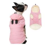 Vecomfy Fleece Lining Dog Hoodie with Harness Built in,Extra Warm Small Dog Jacket in Winter Puppy Coats with Drawstring Hooded,Light Pink S