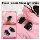 Vecomfy Fleece Lining Dog Hoodie with Harness Built in,Extra Warm Small Dog Jacket in Winter Puppy Coats with Drawstring Hooded,Light Pink S