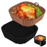Boribim 2 PCS Square Silicone Air Fryer Liners - 8 Inch Reusable Air Fryer Pot - Air Fryer Accessories - Air Fryer Inserts for 4 to 7 QT Oven Microwave Accessories (Black + Brown)