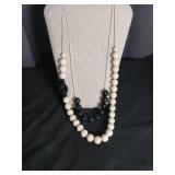 Modern Black and White Wooden Bead Necklace
