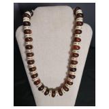 Brown Wood and Ivory Color Bead Necklace