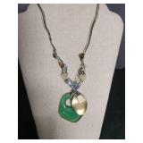 Green Agate Pendant Necklace with Mixed Beads