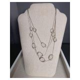 Long Silver Oval Link Station Necklace