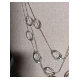 Long Silver Oval Link Station Necklace