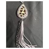Leopard Print Teardrop Tassel Necklace