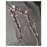 Multi-Strand Silver Chain Necklace with Purple Beads