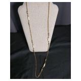 Long Gold Chain Necklace with White Beads