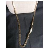 Long Gold Chain Necklace with White Beads