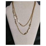 Long Gold Chain Necklace with White Beads