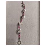 Floral Heart Ceramic Bracelet with Pink Crystals