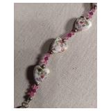 Floral Heart Ceramic Bracelet with Pink Crystals