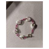 Floral Heart Ceramic Bracelet with Pink Crystals