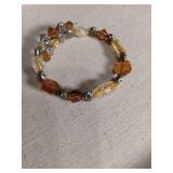 Amber Crystal Silver Bead Bracelet