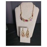Pink Crystal Gold Tone Jewelry Set