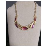 Pink Crystal Gold Tone Jewelry Set