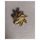 Gold Tone Leaf Brooch with Pearl Accents