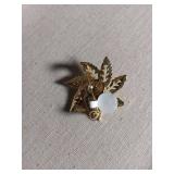 Gold Tone Leaf Brooch with Pearl Accents