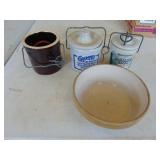 Small crock jars and crock bowl